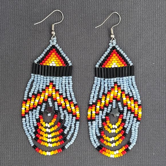 Tribal Earrings Seed Bead Handmade Multicolor Native American Boho Dangle 3” USA - Picture 11 of 16